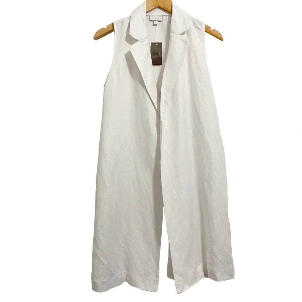J. Jill Open Front Linen Blend Longline White Vest NWT Size XS Petite